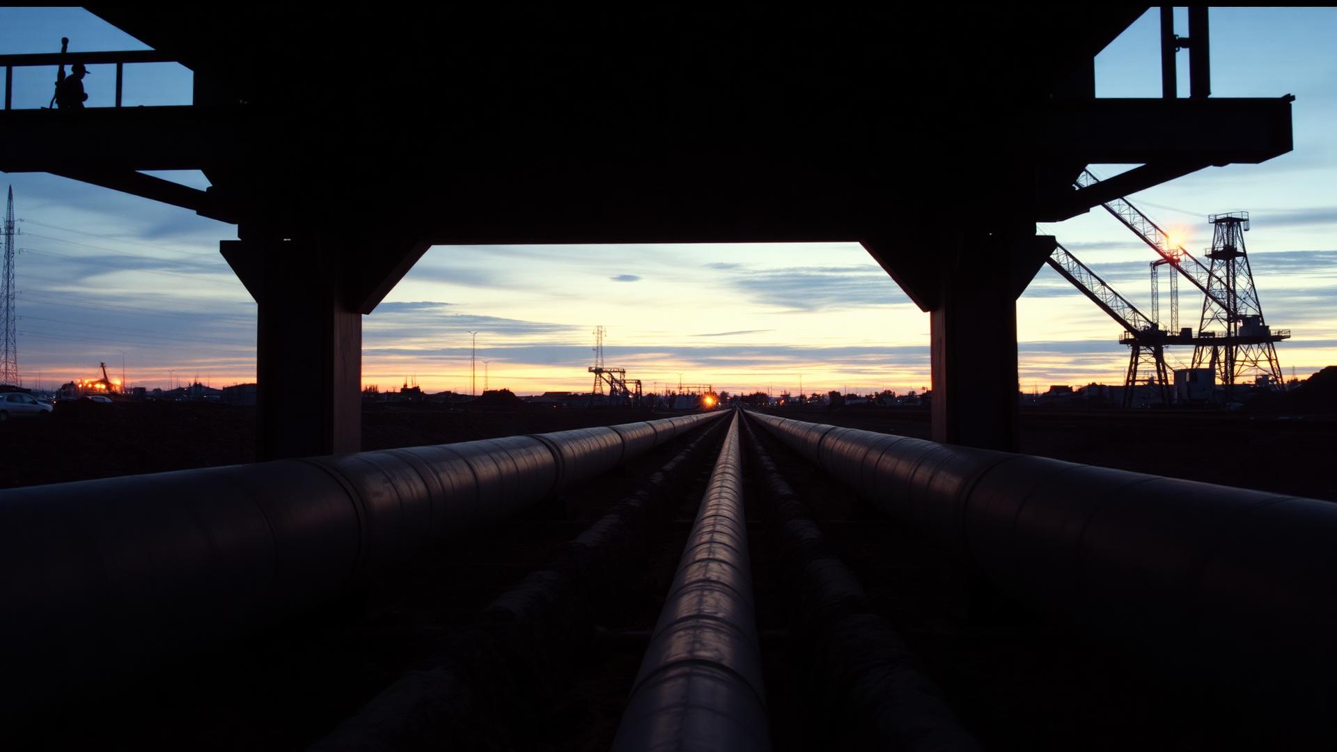 Welded steel pipeline sections in a trench