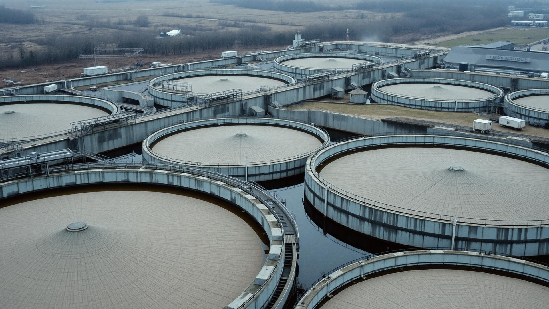 Circular sedimentation tanks at a water plant