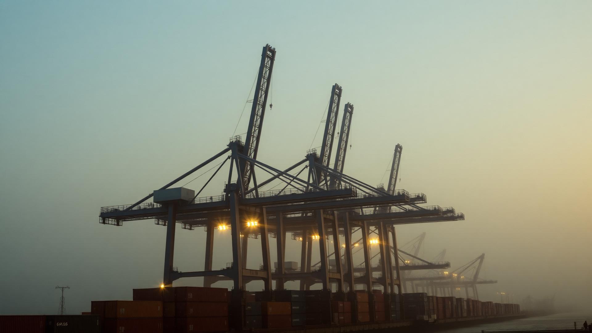 Gantry cranes over a container terminal quay