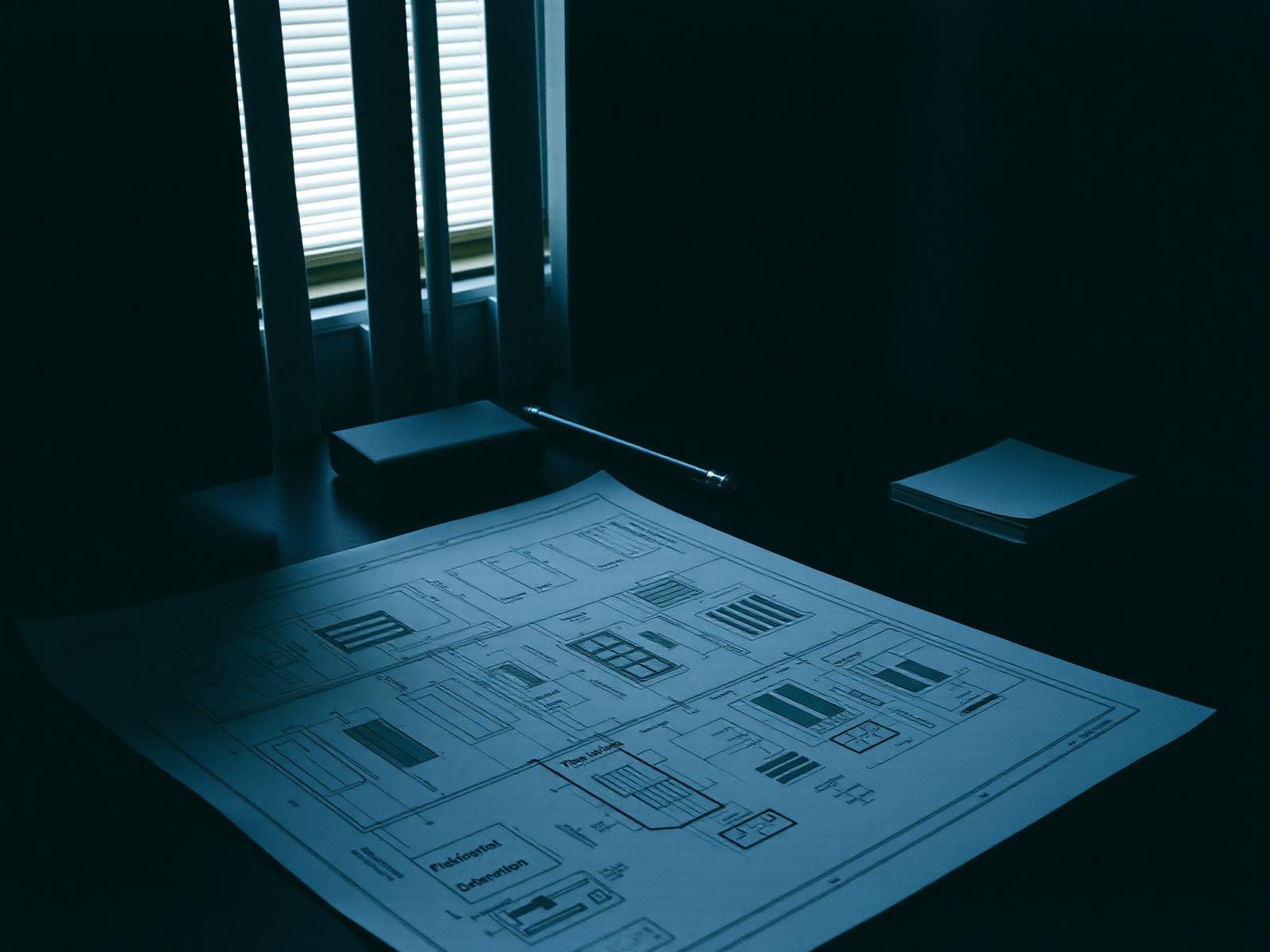 Engineering drawings spread across a desk