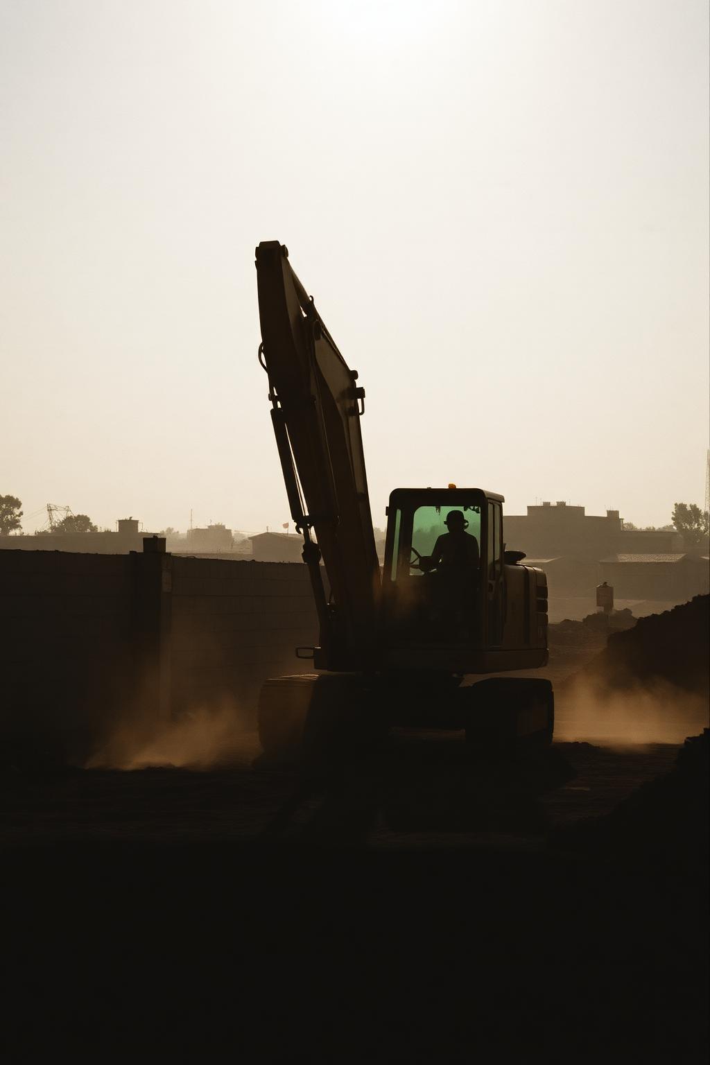 Excavator moving earth on a prepared site